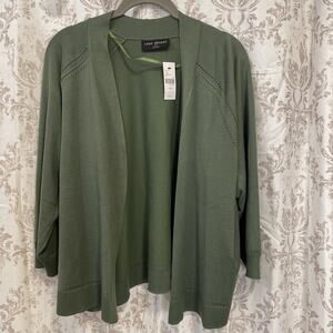 Lane Bryant NWT Women’s Green Open-Front Cardigan Sweater - 3/4 Sleeve - Eyelet